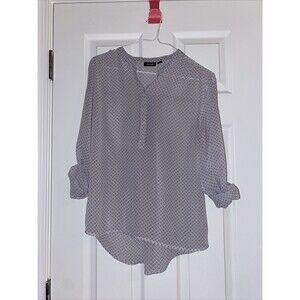 A.N.A. Top Gray White Diamond JC Penny Petite Popover Chiffon Business Casual
